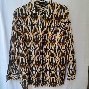 Jones New York Signature Woman Ikat Tribal Print Cotton Button Up Shirt 2X